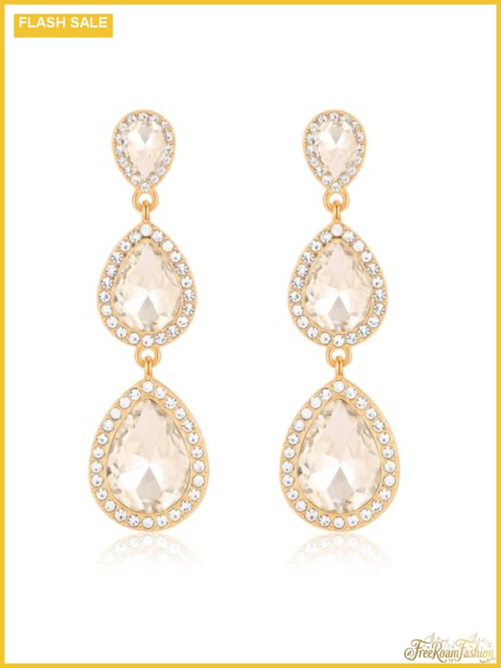 Rhinestone Teardrop Dangle Earrings Gold Plated Post Backs Vintage Costume